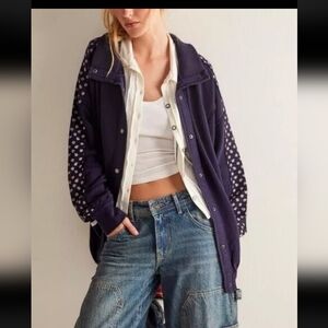 Free People Free People Heritage Track Jacket in Blue Size Small Sweater